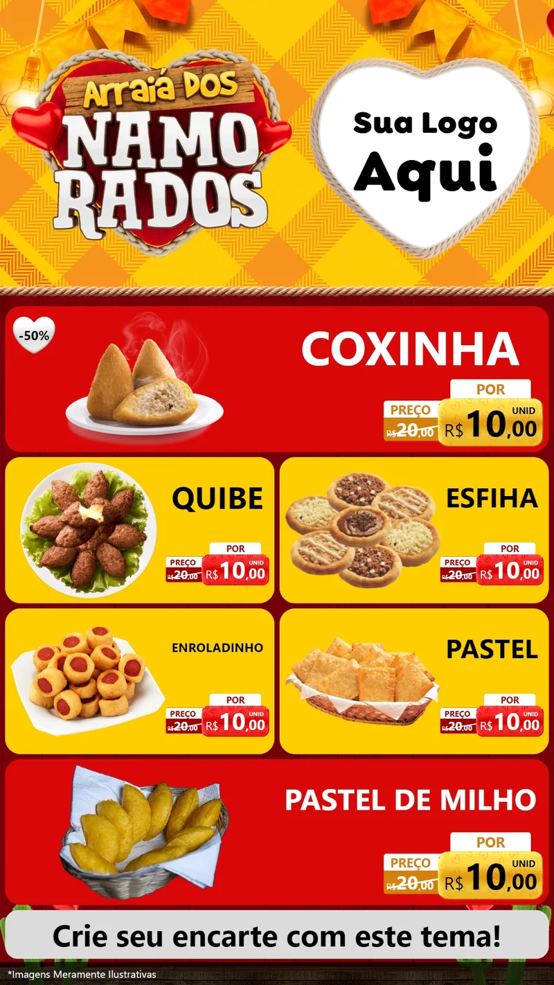 Modelo de TV para TV Vertical com o tema Arraiá dos Namorados para Salgadaria