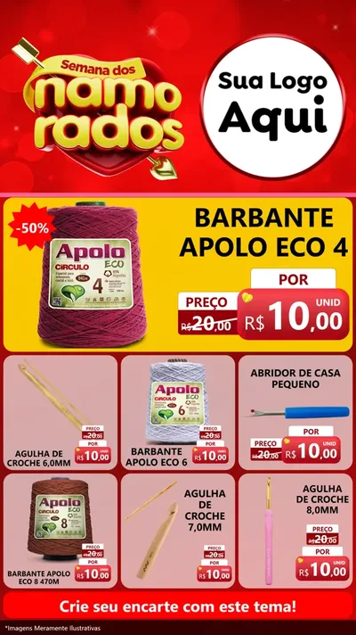 Modelo de Rede Social para Stories com o tema Semana dos namorados para Armarinho e Aviamentos