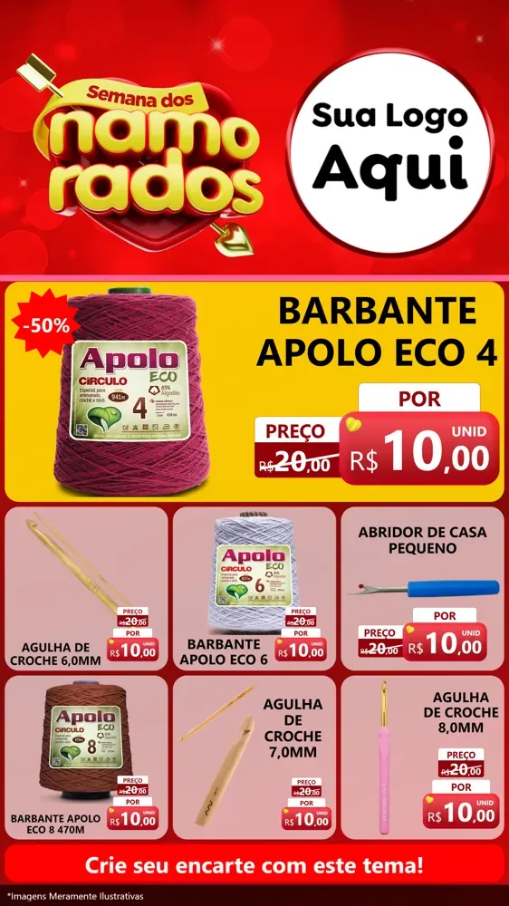 Modelo de Rede Social para Stories com o tema Semana dos namorados para Armarinho e Aviamentos