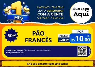 Modelo de Cartaz para Cartaz A4 Horizontal com o tema Um Mês de Aniversário para Padaria