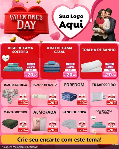 Modelo de Rede Social para Feed Instagram com o tema Valentine's Day para Cama, Mesa e Banho