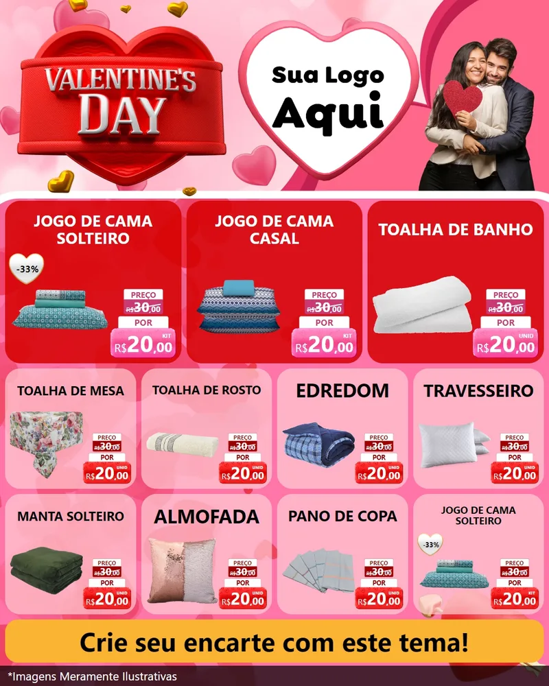 Modelo de Rede Social para Feed Instagram com o tema Valentine's Day para Cama, Mesa e Banho