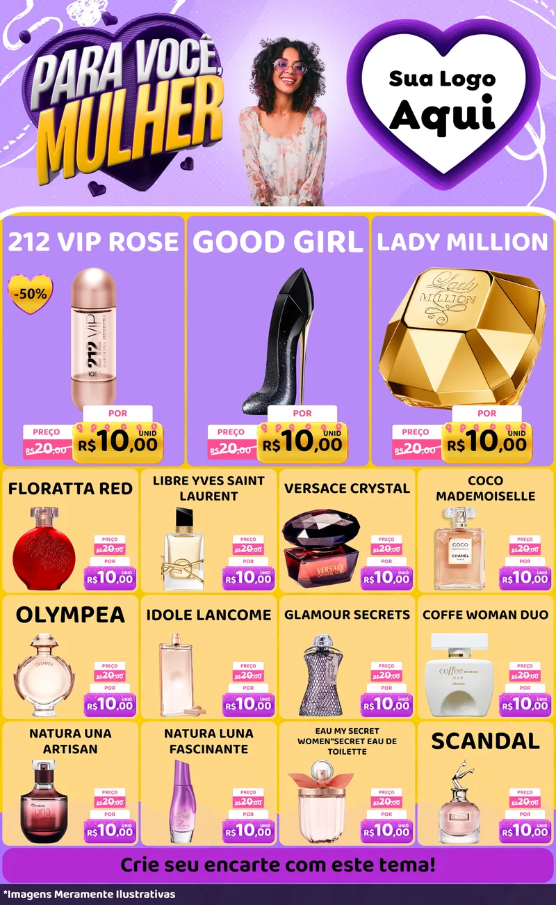 Modelo de Encarte para Encarte Grande com o tema Para Você, Mulher para Perfumes