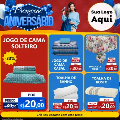 Modelo de Rede Social para Feed Facebook com o tema Promoção de Aniversário para Cama, Mesa e Banho