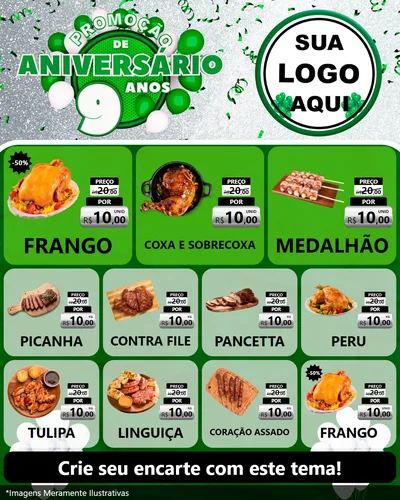 Modelo de Rede Social para Feed Instagram com o tema Promoção de Aniversário - 9 Anos para Assados