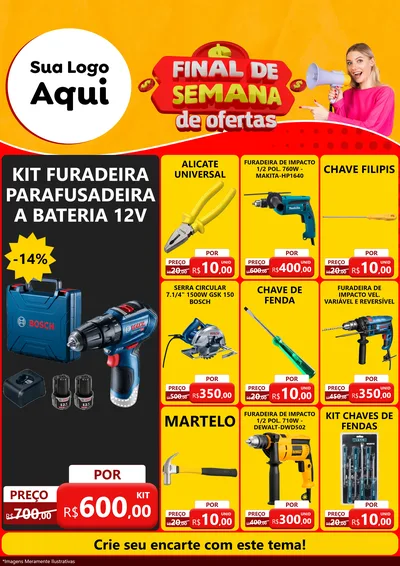 Modelo de Encarte para Encarte A4 Vertical com o tema Final de Semana de Ofertas para Maquinas e Ferramentas