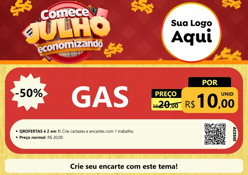 Modelo de Cartaz para Cartaz A4 Horizontal com o tema Comece Julho Economizando para Água e gás