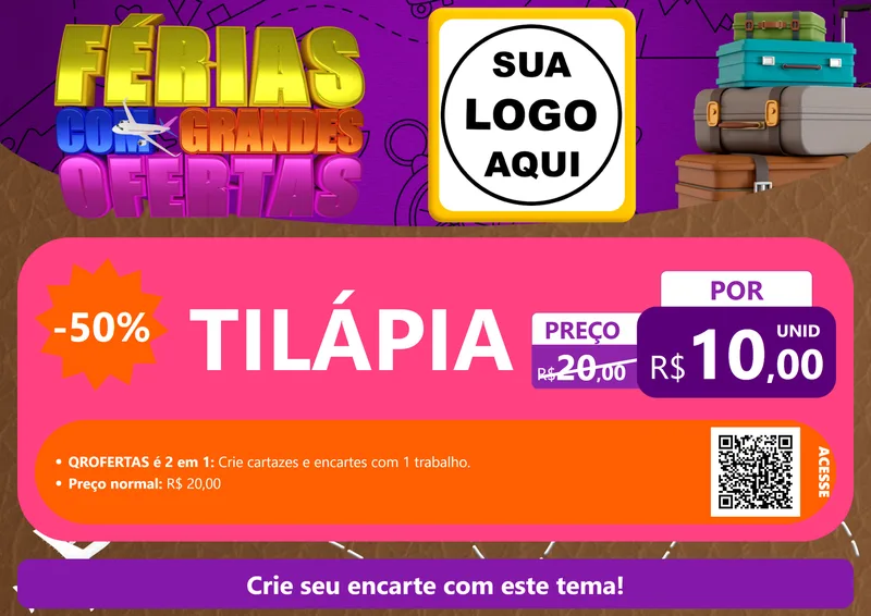 Modelo de Cartaz para Cartaz A4 Horizontal com o tema Férias com Grandes Ofertas para Peixaria