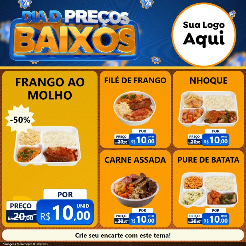 Modelo de Rede Social para Feed Facebook com o tema Dia D Preço Baixo para Restaurante