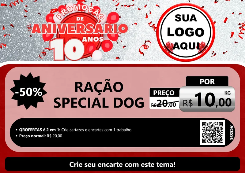 Modelo de Cartaz para Cartaz A4 Horizontal com o tema Promoção de Aniversário - 10 Anos para Pet Shop