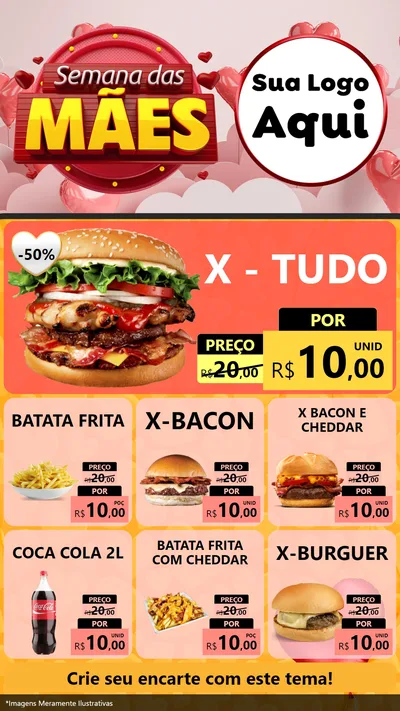 Modelo de Rede Social para Stories com o tema Semana das Mães para Hamburgueria