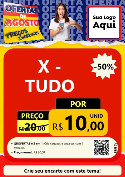 Modelo de Cartaz para Cartaz A4 Vertical com o tema Ofertas de Agosto - Preços Incríveis para Hamburgueria