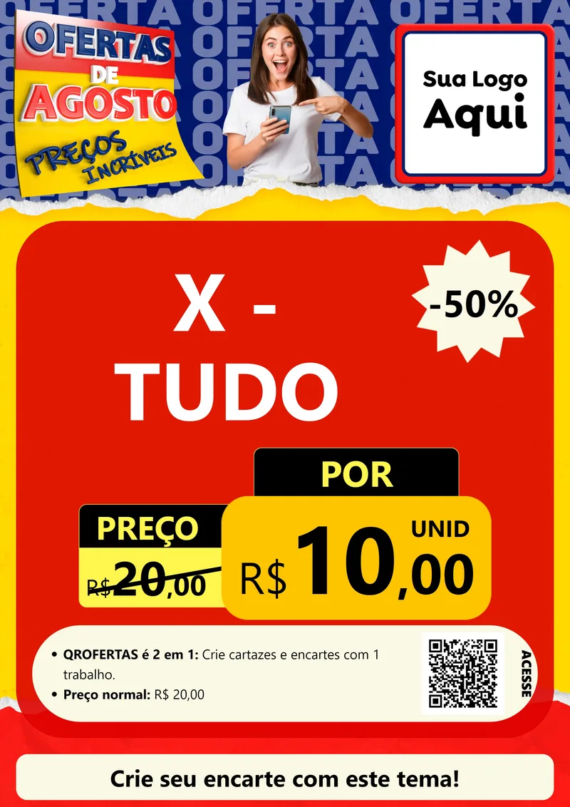 Modelo de Cartaz para Cartaz A4 Vertical com o tema Ofertas de Agosto - Preços Incríveis para Hamburgueria