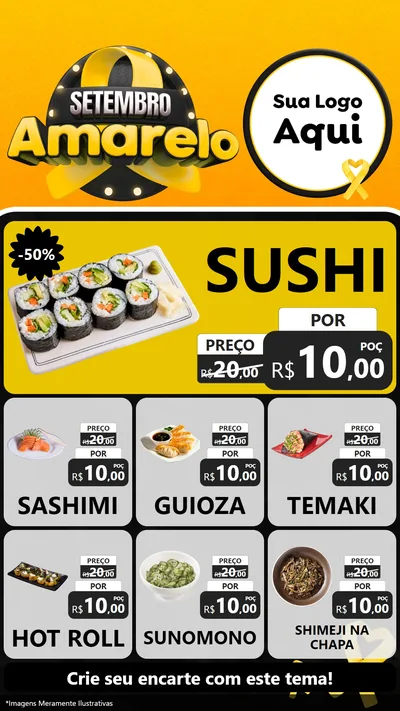 Modelo de Rede Social para Stories com o tema Setembro Amarelo para Comida japonesa