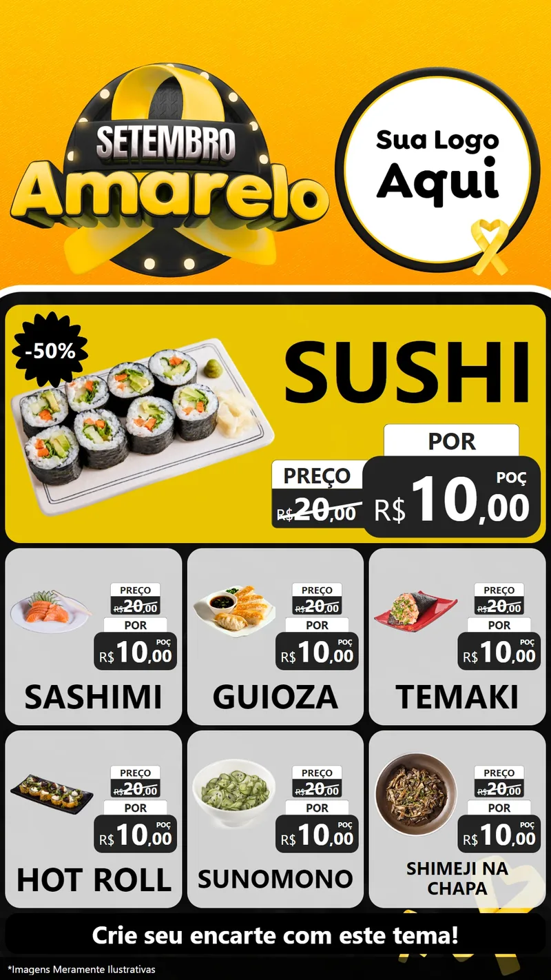 Modelo de Rede Social para Stories com o tema Setembro Amarelo para Comida japonesa