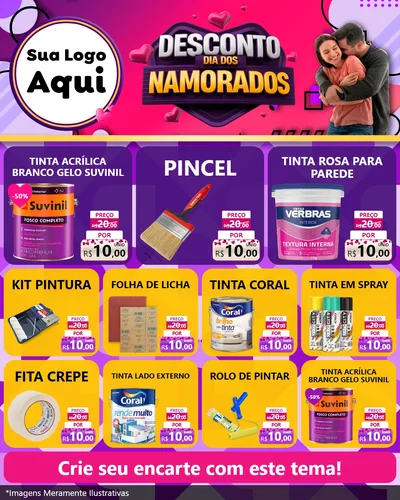 Modelo de Rede Social para Feed Instagram com o tema Desconto Dia dos Namorados para Tintas e Ferramentas
