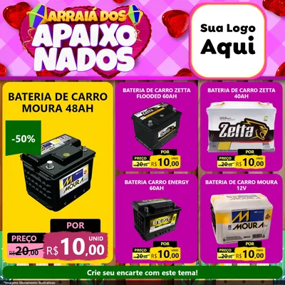 Modelo de Rede Social para Feed Facebook com o tema Arraiá dos Apaixonados para Baterias Elétricas