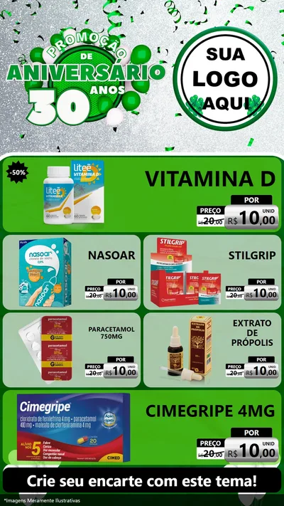 Modelo de TV para TV Vertical com o tema Promoção de Aniversário - 30 Anos para Farmácia