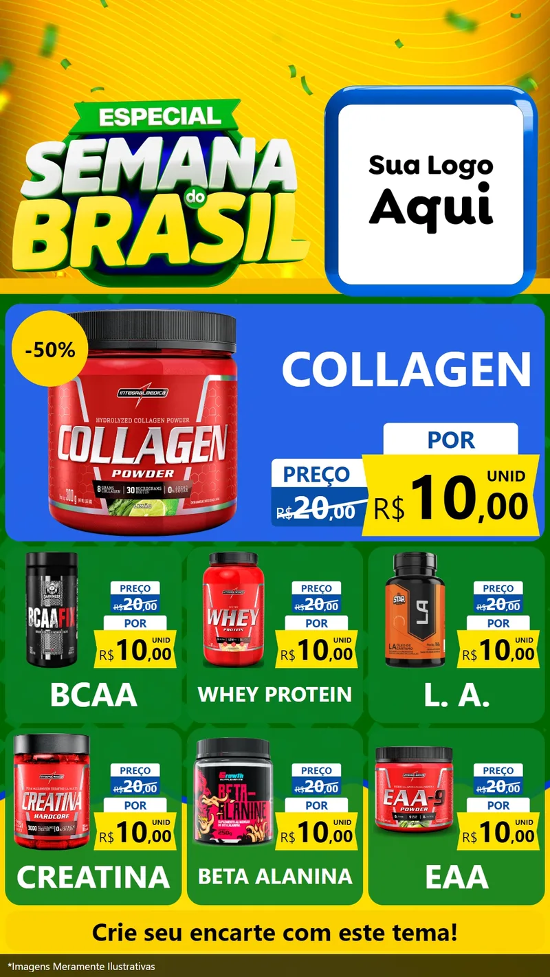 Modelo de Rede Social para Stories com o tema Especial Semana do Brasil para Suplementos alimentares