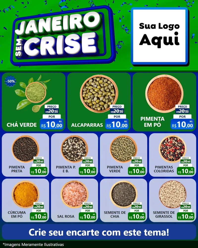Modelo de Rede Social para Feed Instagram com o tema Janeiro Sem Crise para Produtos Naturais