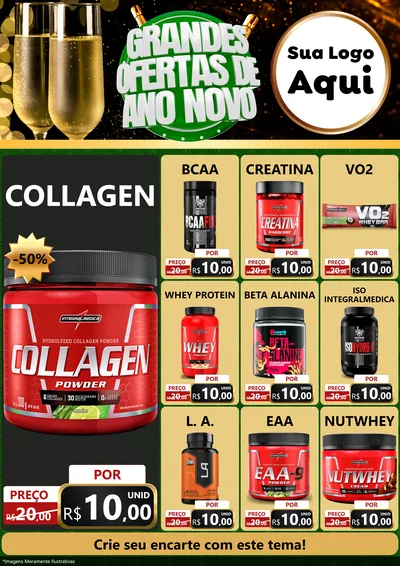 Modelo de Encarte para Encarte A4 Vertical com o tema Grandes Ofertas de Ano Novo para Suplementos alimentares