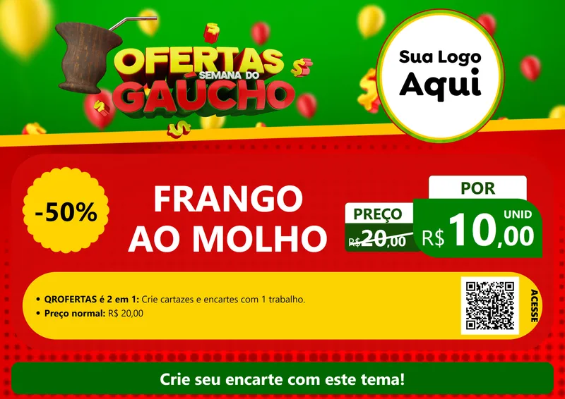 Modelo de Cartaz para Cartaz A4 Horizontal com o tema Ofertas Semana Do Gaúcho para Restaurante