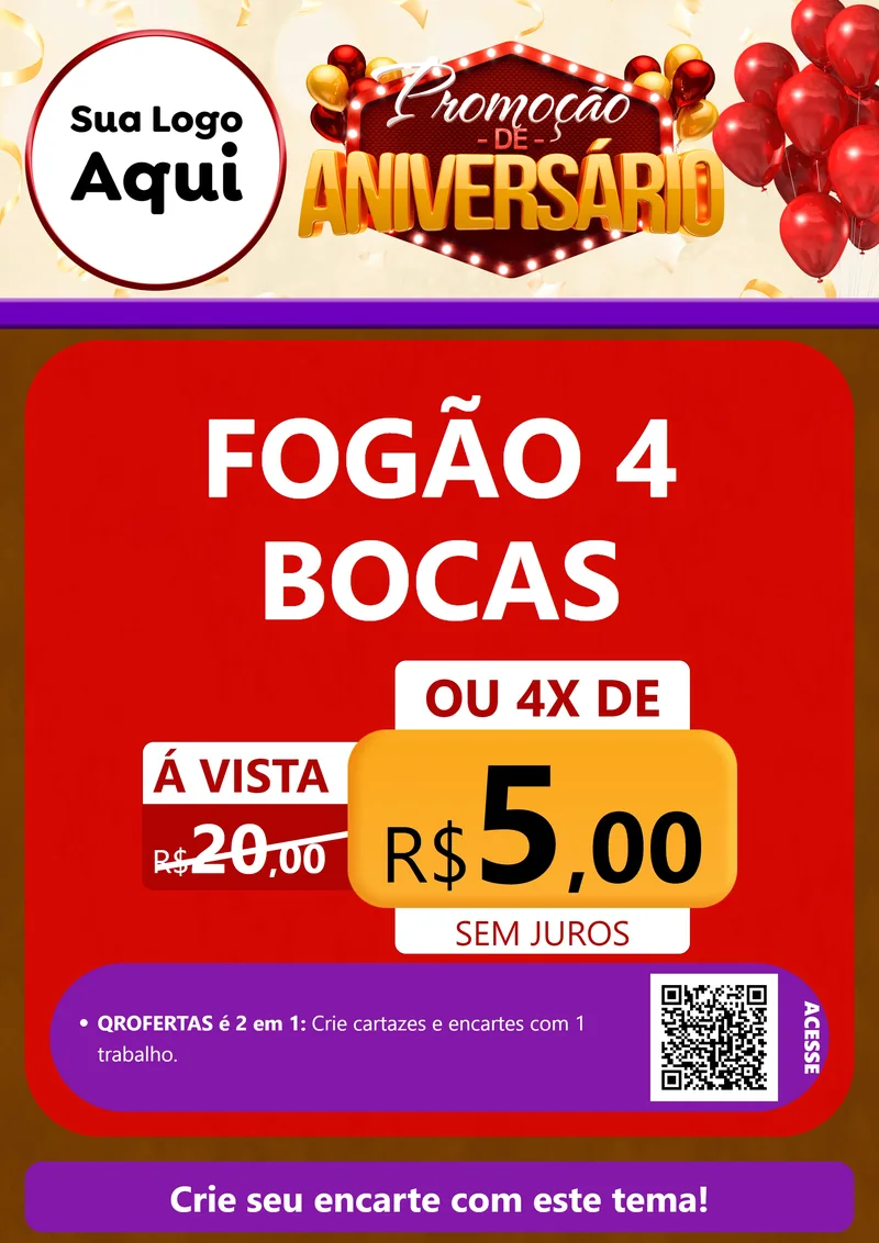 Modelo de Cartaz para Cartaz A4 Vertical com o tema Promoção de Aniversário para Móveis e Eletro