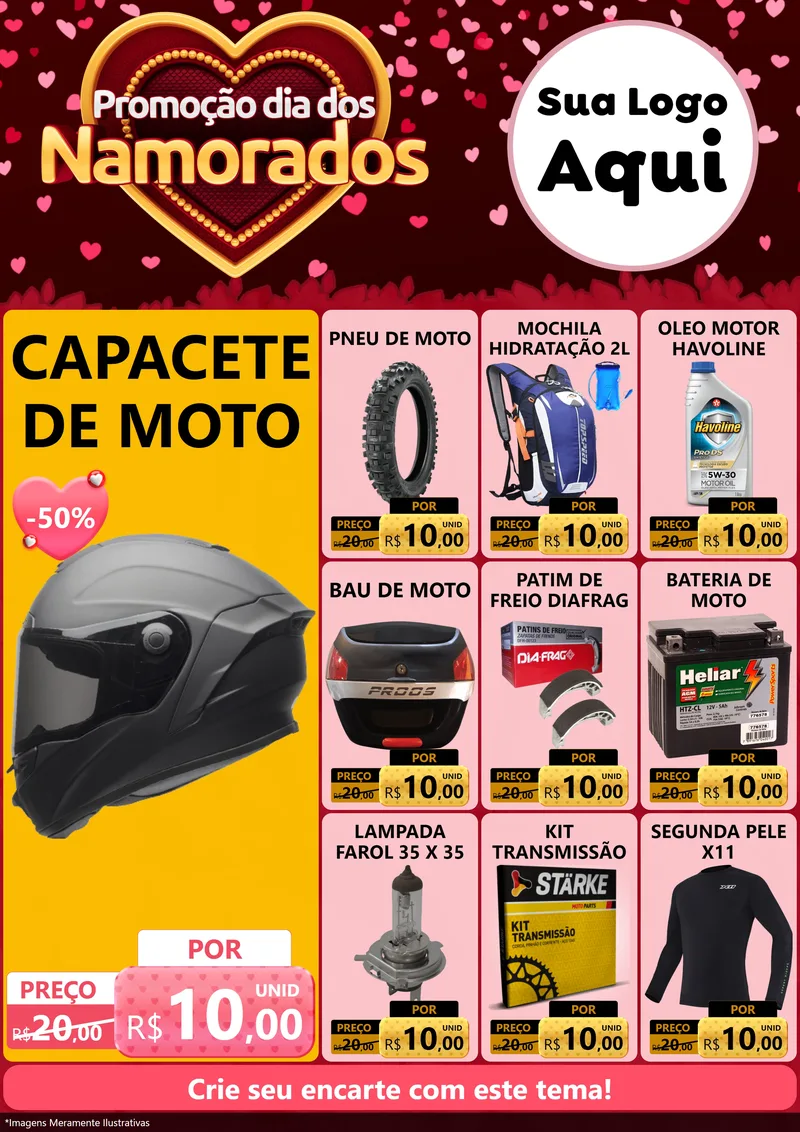 Modelo de Encarte para Encarte A4 Vertical com o tema Promoção Dia Dos Namorados para Moto peças