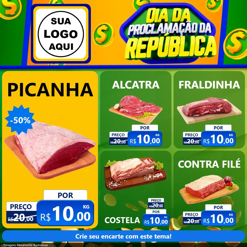 Modelo de Rede Social para Feed Facebook com o tema Dia Da Proclamação da República para Açougue