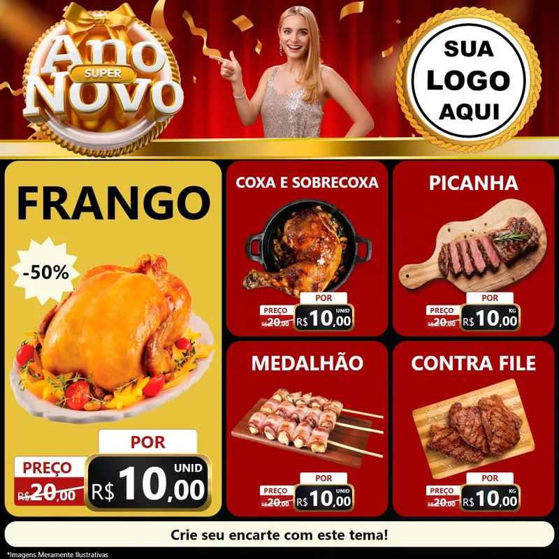 Modelo de Rede Social para Feed Facebook com o tema Super Ano Novo para Assados