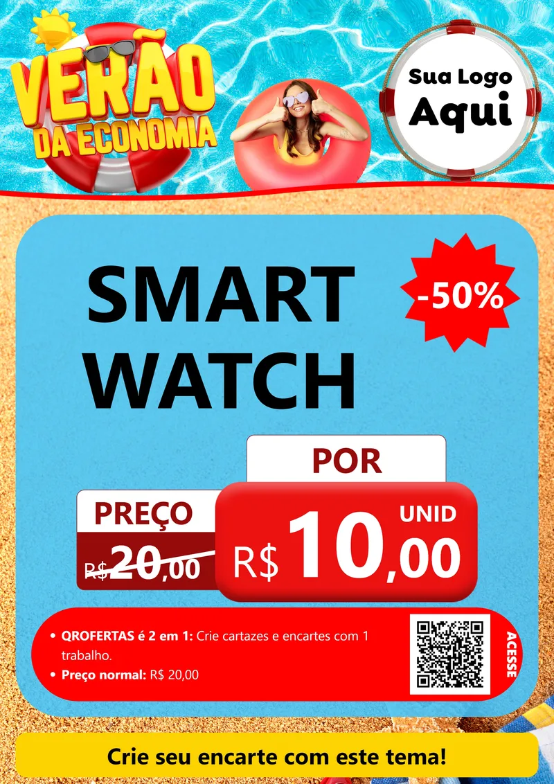 Modelo de Cartaz para Cartaz A4 Vertical com o tema Verão da Economia para Informática