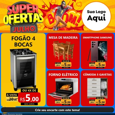 Modelo de Rede Social para Feed Facebook com o tema Super Ofertas Julho para Móveis e Eletro