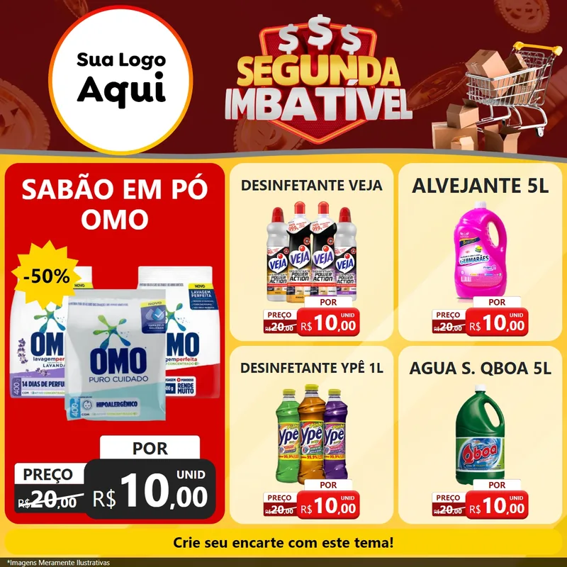 Modelo de Rede Social para Feed Facebook com o tema Segunda Imbatível para Produtos de Limpeza