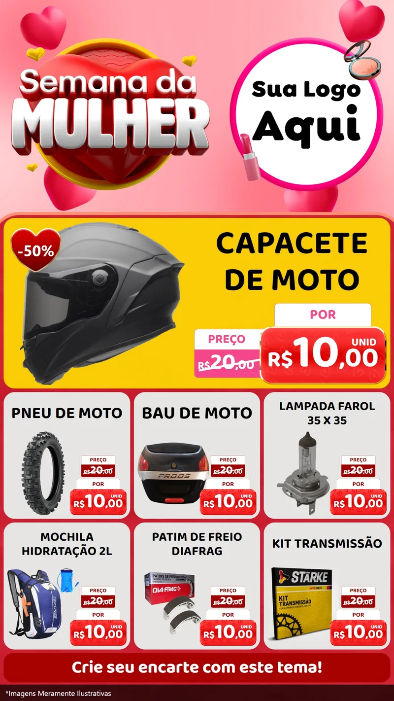 Modelo de Rede Social para Stories com o tema Semana da Mulher para Moto peças