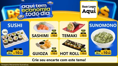 Modelo de TV para TV Horizontal com o tema Aqui Tem Economia Todo Dia para Comida japonesa