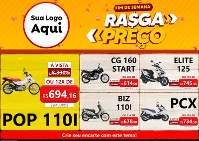 Modelo de Encarte para Encarte A4 Horizontal com o tema Fim de Semana Rasga Preços para Concessionaria de Motos