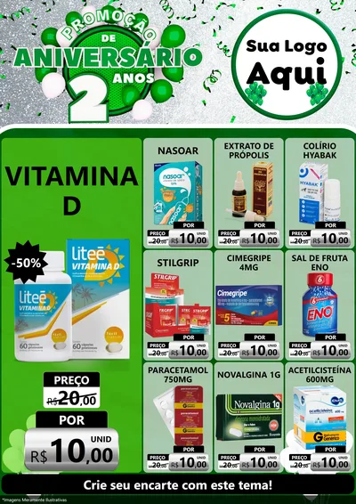 Modelo de Encarte para Encarte A4 Vertical com o tema Promoção de Aniversário - 2 Anos para Farmácia