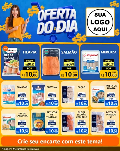 Modelo de Rede Social para Feed Instagram com o tema Oferta do Dia para Peixaria