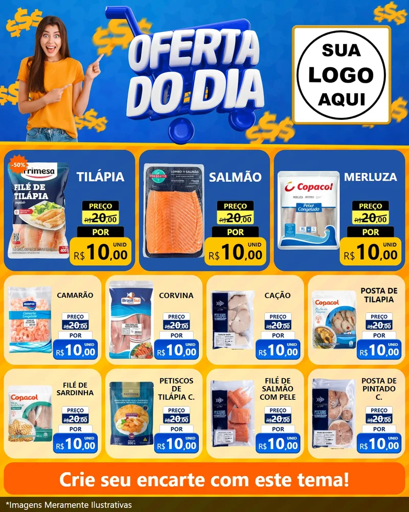 Modelo de Rede Social para Feed Instagram com o tema Oferta do Dia para Peixaria