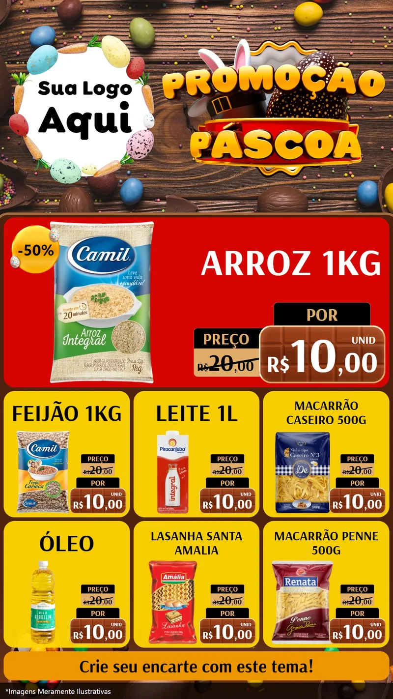 Modelo de Rede Social para Stories com o tema Promoção Páscoa para Supermercado