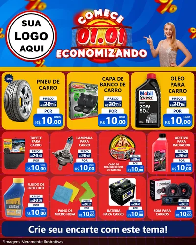 Modelo de Rede Social para Feed Instagram com o tema Comece 1º de Janeiro Economizando para Auto peças