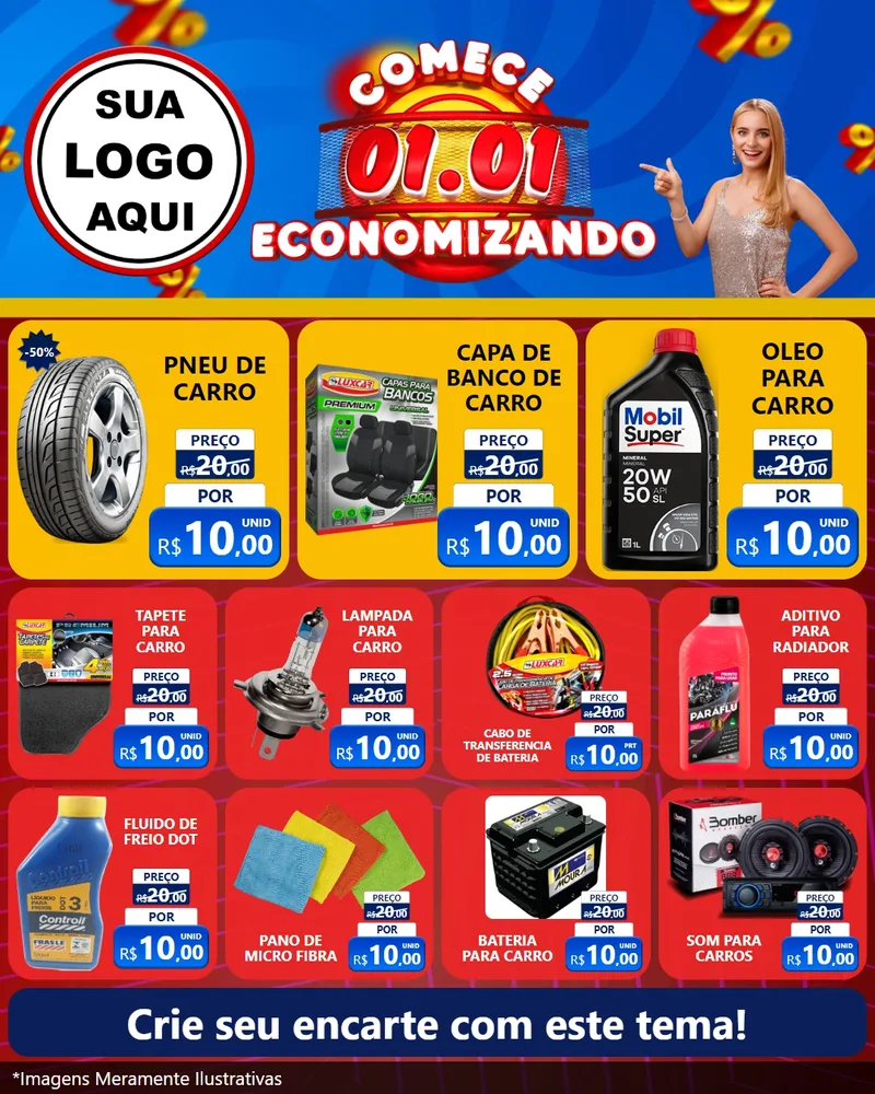 Modelo de Rede Social para Feed Instagram com o tema Comece 1º de Janeiro Economizando para Auto peças