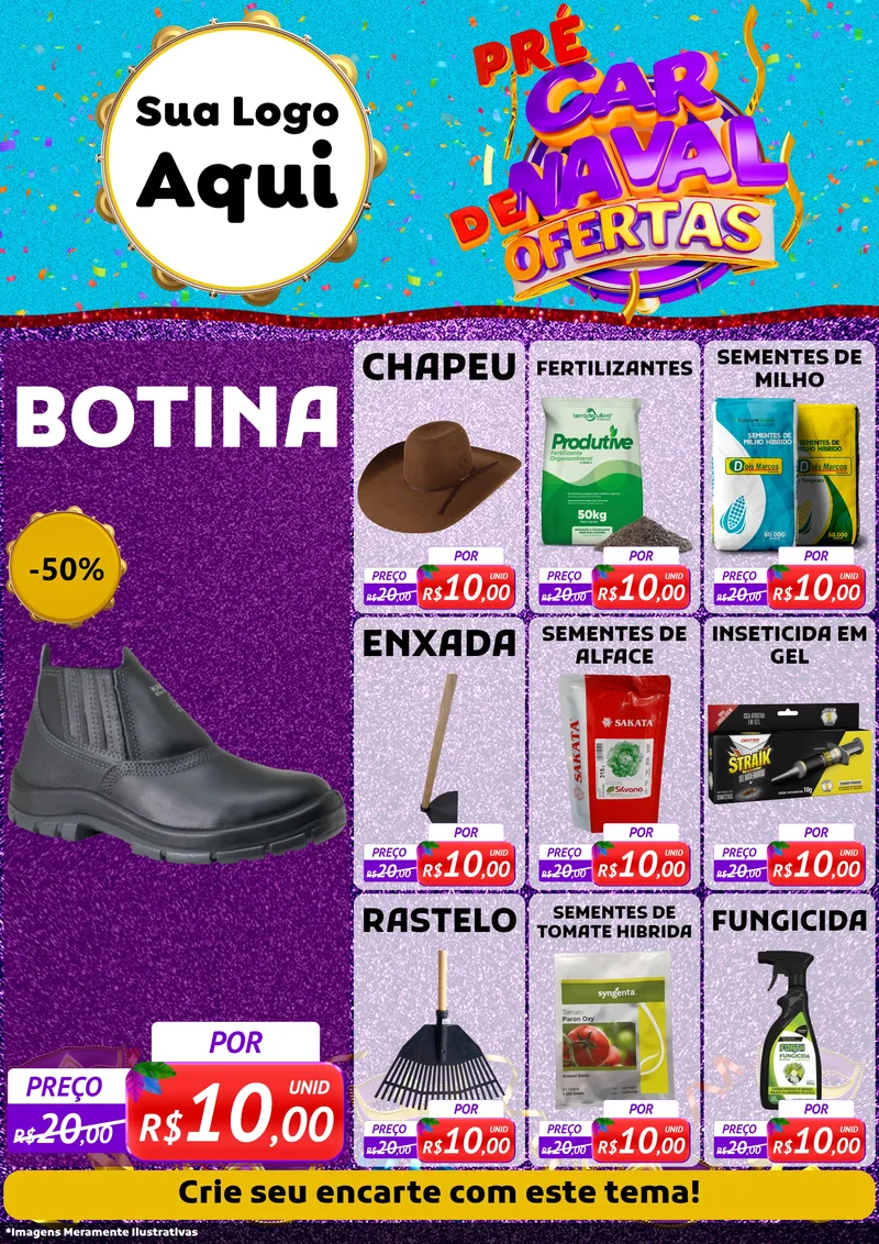 Modelo de Encarte para Encarte A4 Vertical com o tema Pré Carnaval de Ofertas para Agropecuária