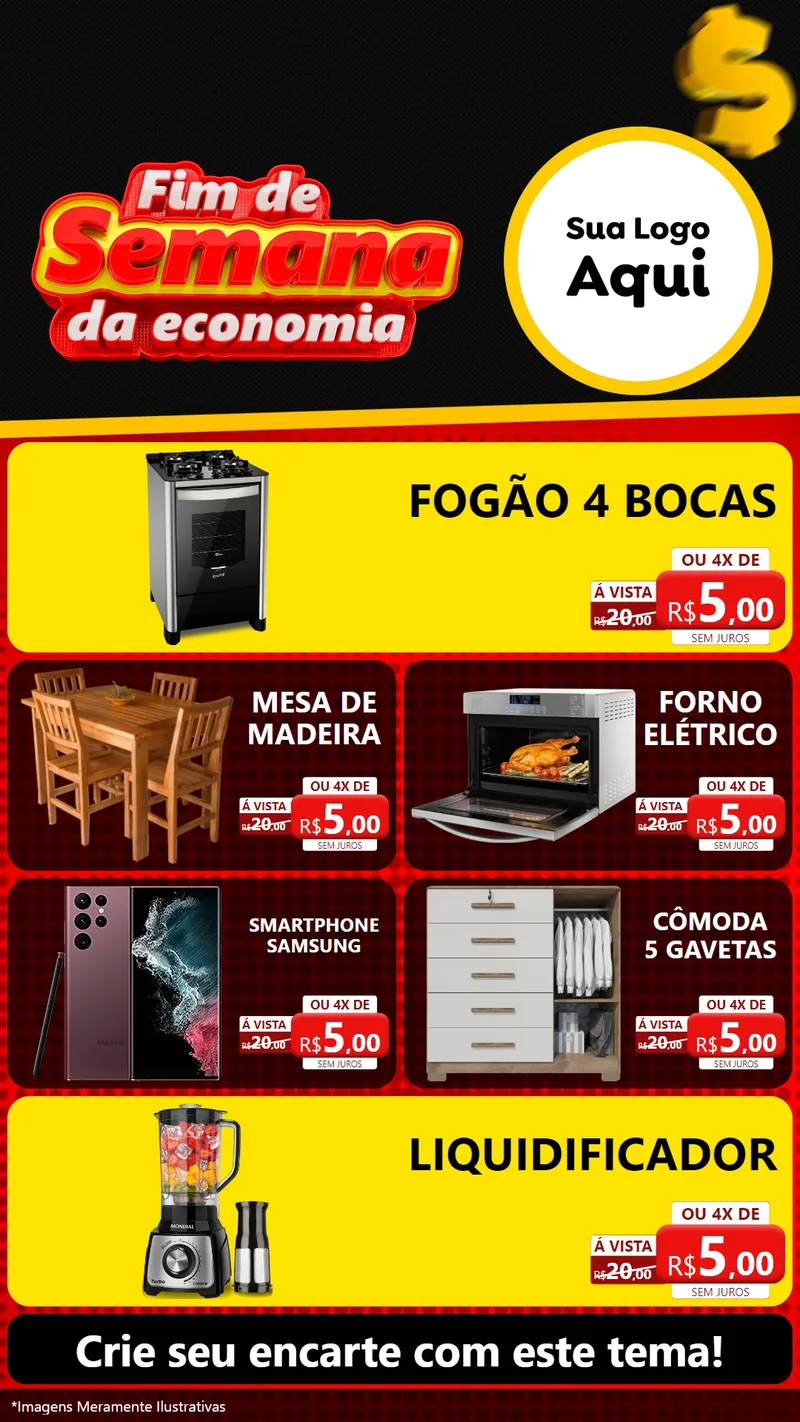 Modelo de TV para TV Vertical com o tema Fim de Semana da Economia para Móveis e Eletro