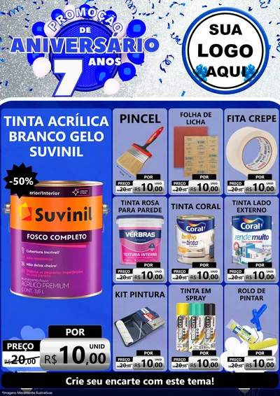 Modelo de Encarte para Encarte A4 Vertical com o tema Promoção de Aniversário - 7 Anos para Tintas e Ferramentas