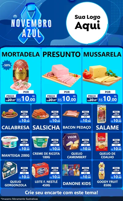 Modelo de Encarte para Encarte Grande com o tema Novembro Azul para Frios e Laticínios