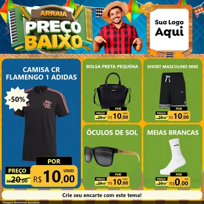 Modelo de Rede Social para Feed Facebook com o tema Arraiá de Preço Baixo - Junina para Roupas e acessórios