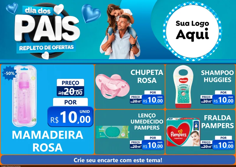 Modelo de Encarte para Encarte A4 Horizontal com o tema Dia Dos Pais Repleto de Ofertas para Bebês