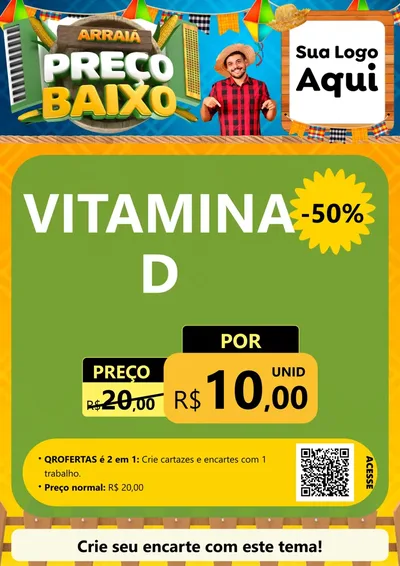 Modelo de Cartaz para Cartaz A4 Vertical com o tema Arraiá de Preço Baixo - Junina para Farmácia