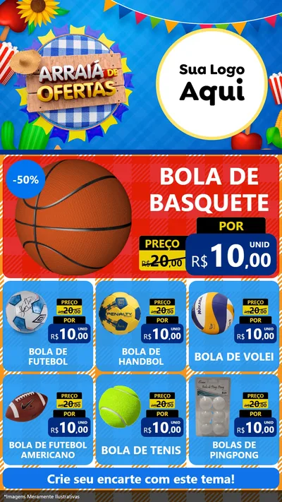 Modelo de Rede Social para Stories com o tema Arraiá de Ofertas para Artigos Esportivos